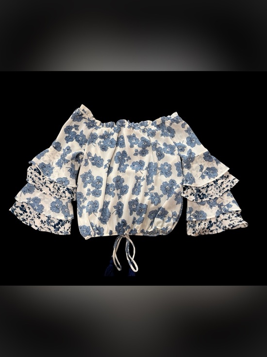 Vintage Havana Tops - Vintage Havana Blue Floral Off Shoulder Peasant Blouse Ruffle Sleeve Top S - NWT